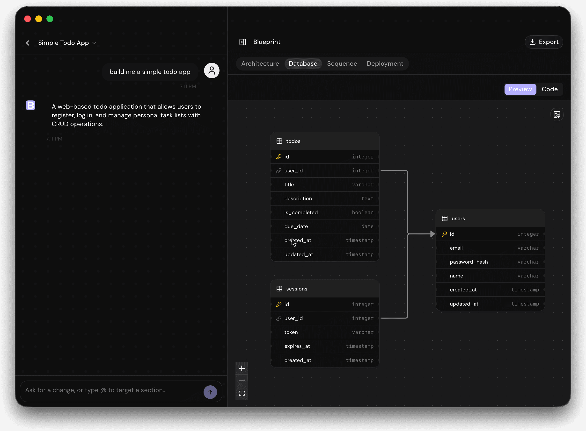 Blueprint Database schema view